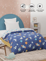 100% Cotton Dark Blue Reversible Single Comforter For Kids, 200 TC Space & Rocket Print, Rock N Room Collection