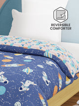 100% Cotton Dark Blue Reversible Single Comforter For Kids, 200 TC Space & Rocket Print, Rock N Room Collection