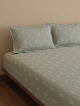 King Bedsheet Set, 100% Kasturi Cotton 200 TC, Grey Printed, Indo Musk