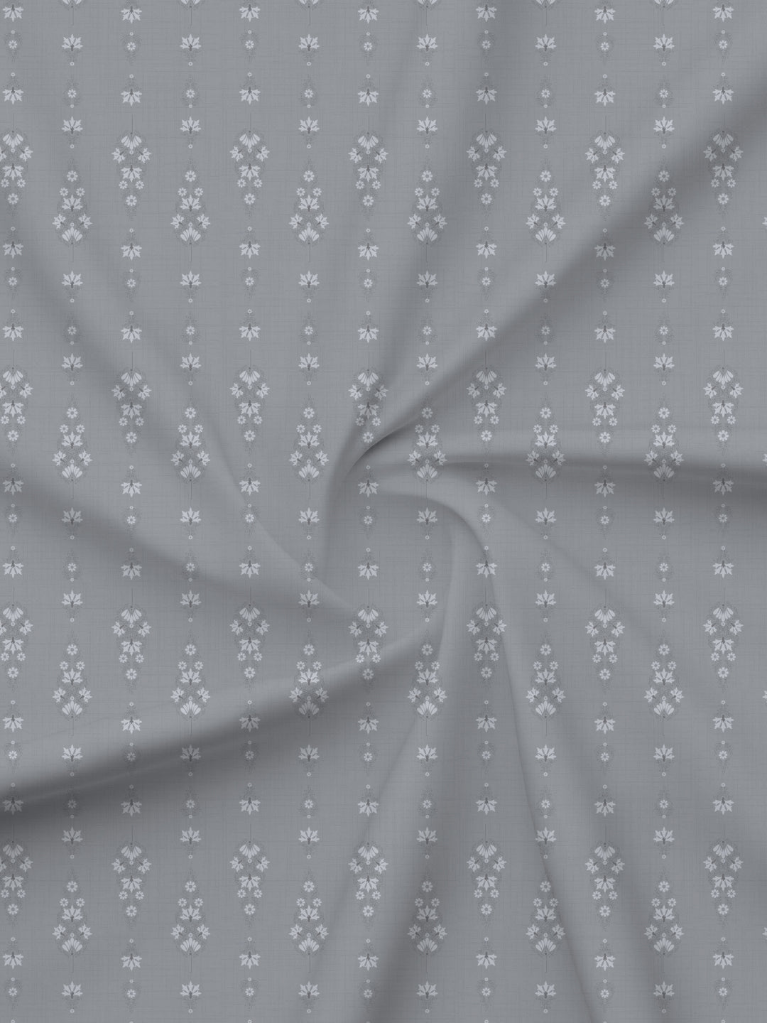 King Bedsheet Set, 100% Kasturi Cotton 200 TC, Grey Printed, Indo Musk