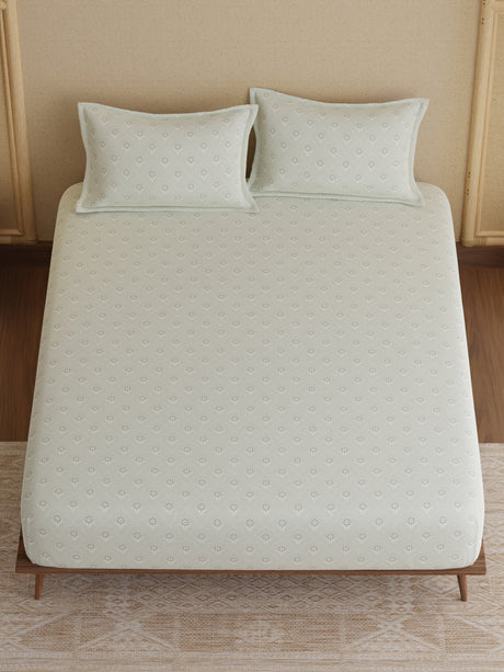 King Bedsheet Set, 100% Kasturi Cotton 200 TC, Grey Printed, Indo Musk
