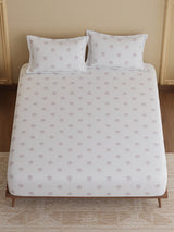 King Bedsheet Set, 100% Kasturi Cotton 200 TC, White Printed, Indo Musk