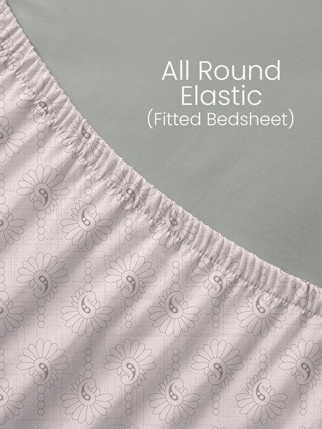 King Fitted Sheet Set, 100% Kasturi Cotton 200 TC, Purple Paisley Print (78 L x 72 W + 13 H inches), Indo Musk