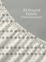 King Fitted Sheet Set, 100% Kasturi Cotton 200 TC, White Printed (78 L x 72 W + 13 H inches), Indo Musk