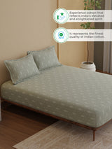 King Fitted Sheet Set, 100% Kasturi Cotton 200 TC, Grey Printed (78 L x 72 W + 13 H inches), Indo Musk