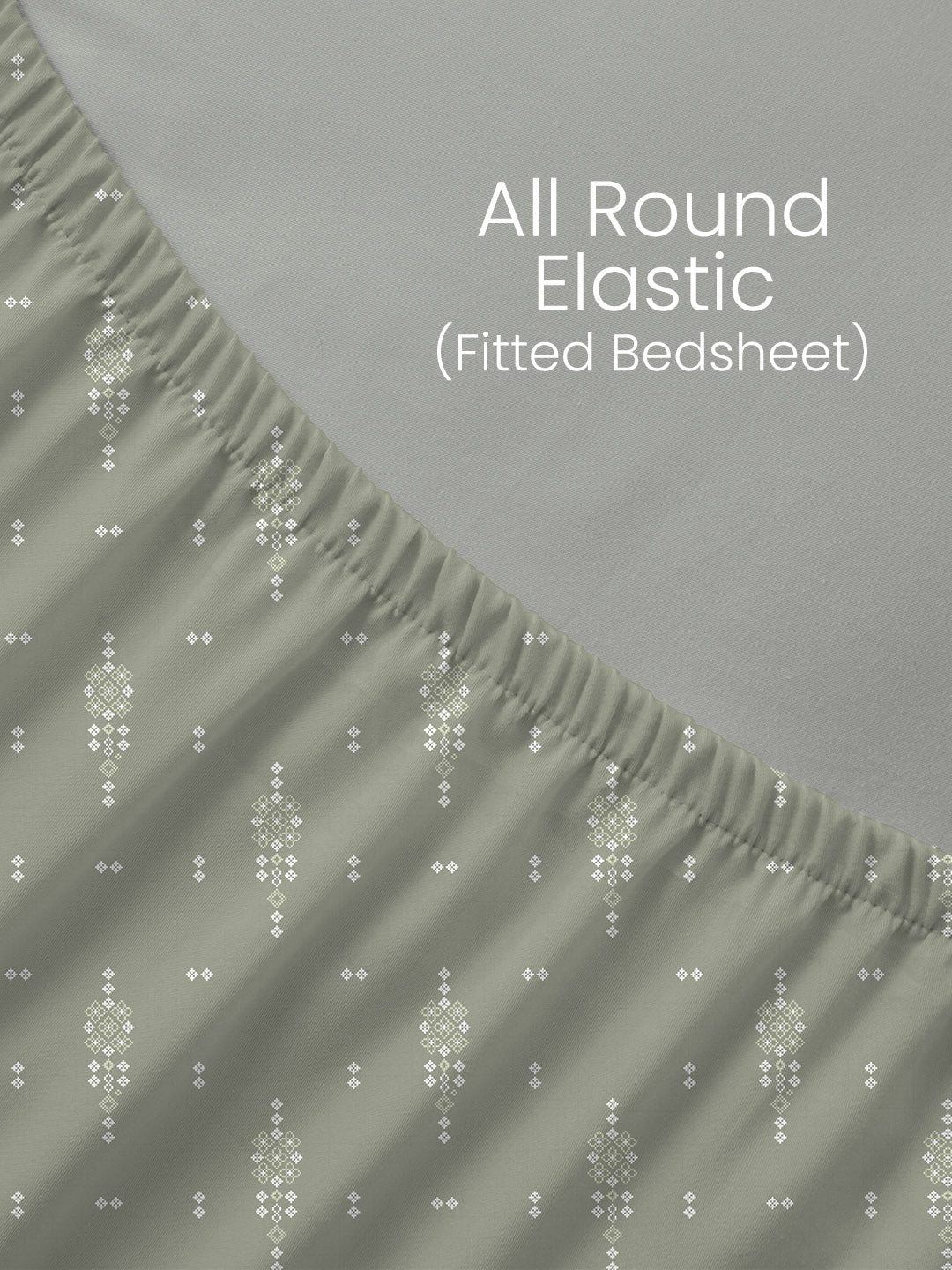 King Fitted Sheet Set, 100% Kasturi Cotton 200 TC, Grey Printed (78 L x 72 W + 13 H inches), Indo Musk