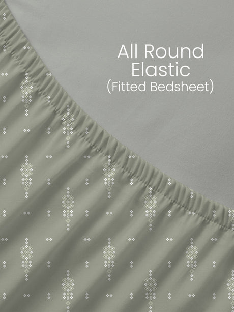 King Fitted Sheet Set, 100% Kasturi Cotton 200 TC, Grey Printed (78 L x 72 W + 13 H inches), Indo Musk