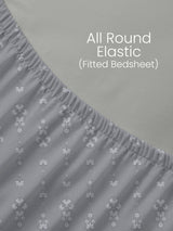 King Fitted Sheet Set, 100% Kasturi Cotton 200 TC, Grey Printed (78 L x 72 W + 13 H inches), Indo Musk