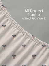 King Fitted Sheet Set, 100% Kasturi Cotton 200 TC, White Printed (78 L x 72 W + 13 H inches), Indo Musk