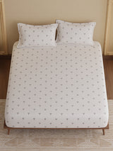 King Fitted Sheet Set, 100% Kasturi Cotton 200 TC, White Printed (78 L x 72 W + 13 H inches), Indo Musk