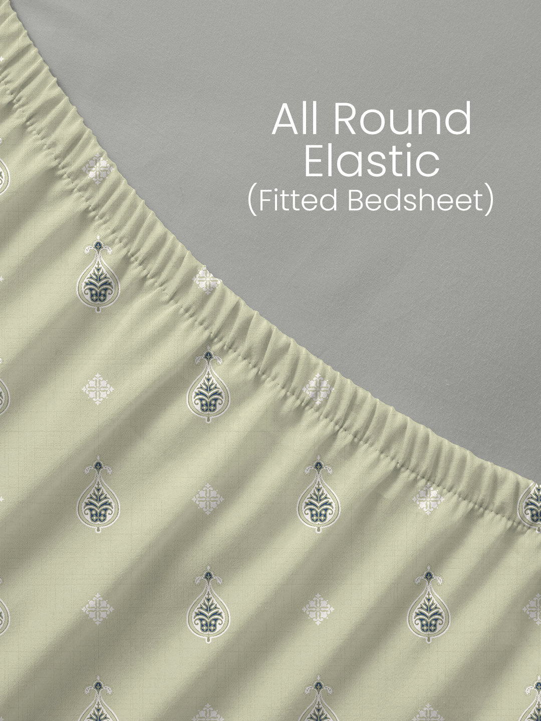 King Fitted Sheet Set, 100% Kasturi Cotton 200 TC, Grey Printed (78 L x 72 W + 13 H inches), Indo Musk