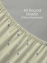 King Fitted Sheet Set, 100% Kasturi Cotton 200 TC, Grey Printed (78 L x 72 W + 13 H inches), Indo Musk