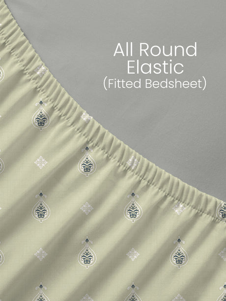 King Fitted Sheet Set, 100% Kasturi Cotton 200 TC, Grey Printed (78 L x 72 W + 13 H inches), Indo Musk