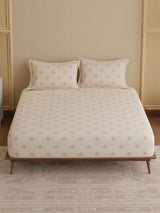 King Fitted Sheet Set, 100% Kasturi Cotton 200 TC, Cream Printed (78 L x 72 W + 13 H inches), Indo Musk