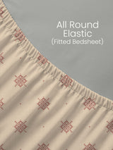 King Fitted Sheet Set, 100% Kasturi Cotton 200 TC, Cream Printed (78 L x 72 W + 13 H inches), Indo Musk