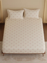 King Fitted Sheet Set, 100% Kasturi Cotton 200 TC, Cream Printed (78 L x 72 W + 13 H inches), Indo Musk