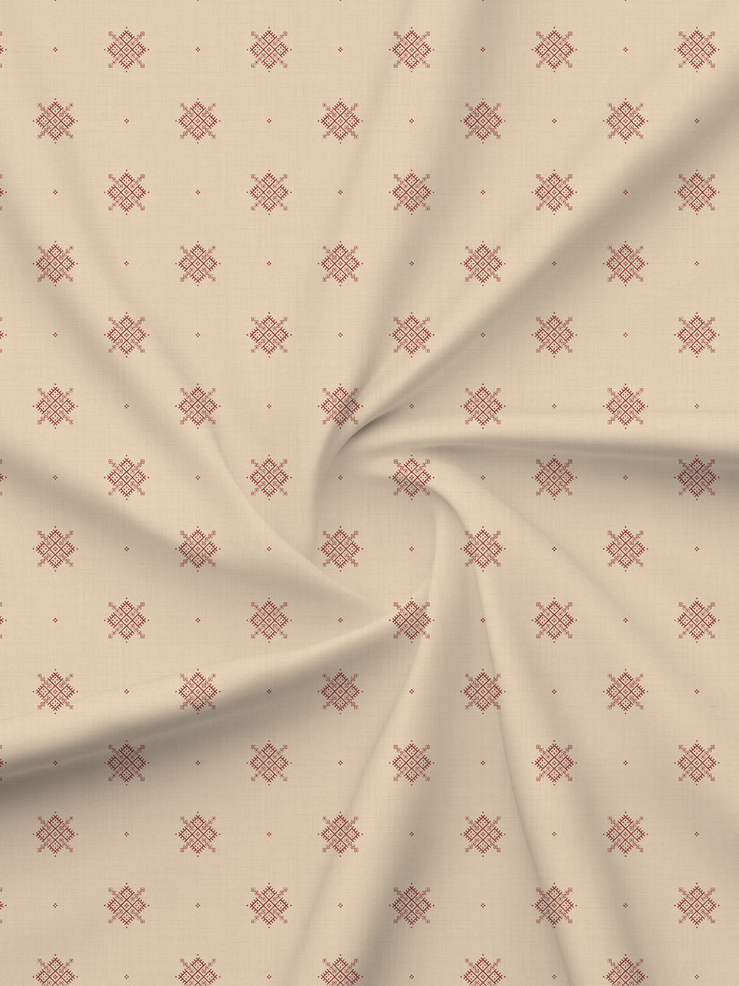 King Fitted Sheet Set, 100% Kasturi Cotton 200 TC, Cream Printed (78 L x 72 W + 13 H inches), Indo Musk