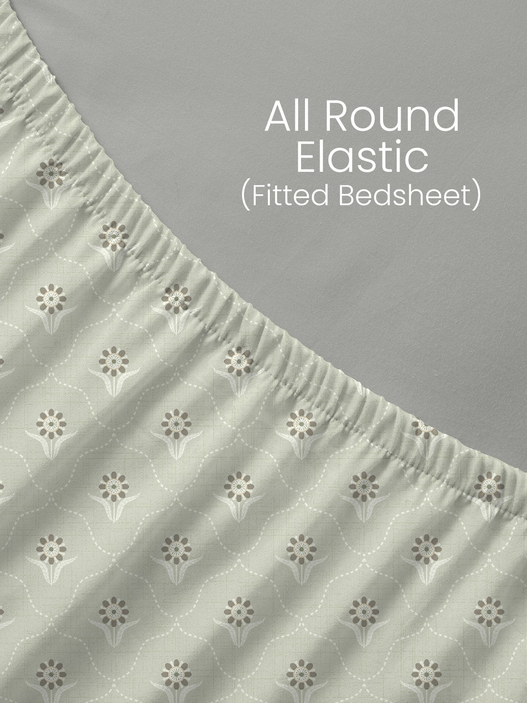 King Fitted Sheet Set, 100% Kasturi Cotton 200 TC, Grey Printed (78 L x 72 W + 13 H inches), Indo Musk