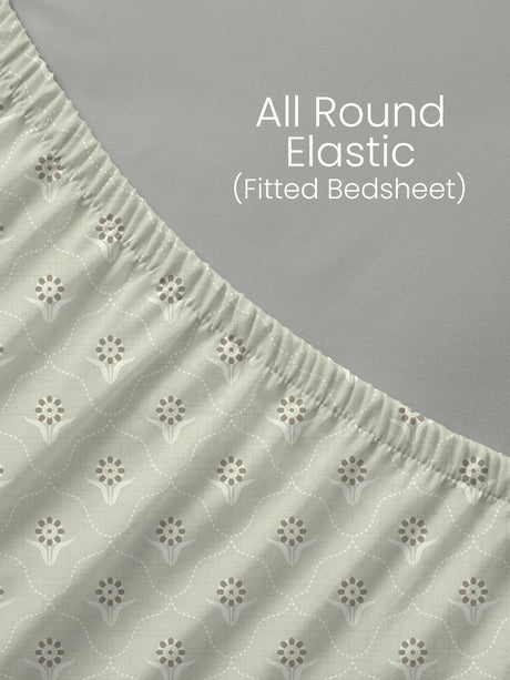 King Fitted Sheet Set, 100% Kasturi Cotton 200 TC, Grey Printed (78 L x 72 W + 13 H inches), Indo Musk