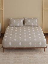 King Fitted Sheet Set, 100% Kasturi Cotton 200 TC, Grey Printed (78 L x 72 W + 13 H inches), Indo Musk