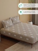 King Fitted Sheet Set, 100% Kasturi Cotton 200 TC, Grey Printed (78 L x 72 W + 13 H inches), Indo Musk
