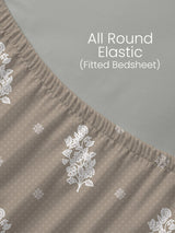 King Fitted Sheet Set, 100% Kasturi Cotton 200 TC, Grey Printed (78 L x 72 W + 13 H inches), Indo Musk