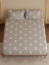 King Fitted Sheet Set, 100% Kasturi Cotton 200 TC, Grey Printed (78 L x 72 W + 13 H inches), Indo Musk
