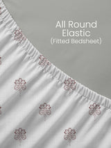 King Fitted Sheet Set, 100% Kasturi Cotton 200 TC, White Printed (78 L x 72 W + 13 H inches), Indo Musk