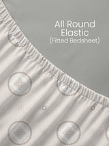 King Fitted Sheet Set, 100% Kasturi Cotton 200 TC, White Printed (78 L x 72 W + 13 H inches), Indo Musk