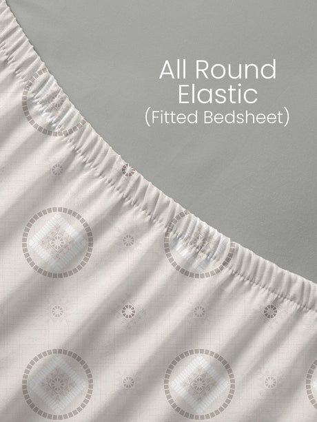 King Fitted Sheet Set, 100% Kasturi Cotton 200 TC, White Printed (78 L x 72 W + 13 H inches), Indo Musk