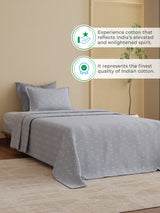 100% Kasturi Cotton 200 TC, Grey Printed Single Size Bedsheet with 1 Pillow Cover, Indo Musk Collection