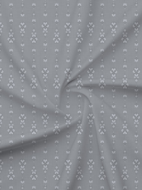 100% Kasturi Cotton 200 TC, Grey Printed Single Size Bedsheet with 1 Pillow Cover, Indo Musk Collection