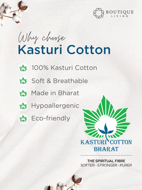 100% Kasturi Cotton 200 TC, White Printed Single Size Bedsheet with 1 Pillow Cover, Indo Musk Collection