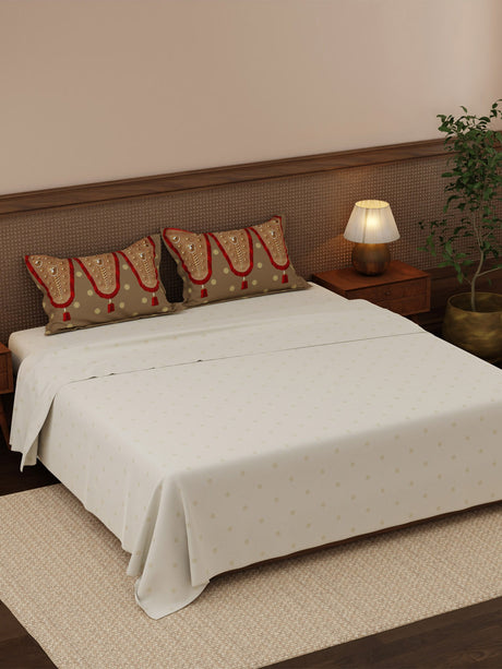 100% Cotton 200 TC, Ethnic Printed King Bedsheet Set, Heritage Walk