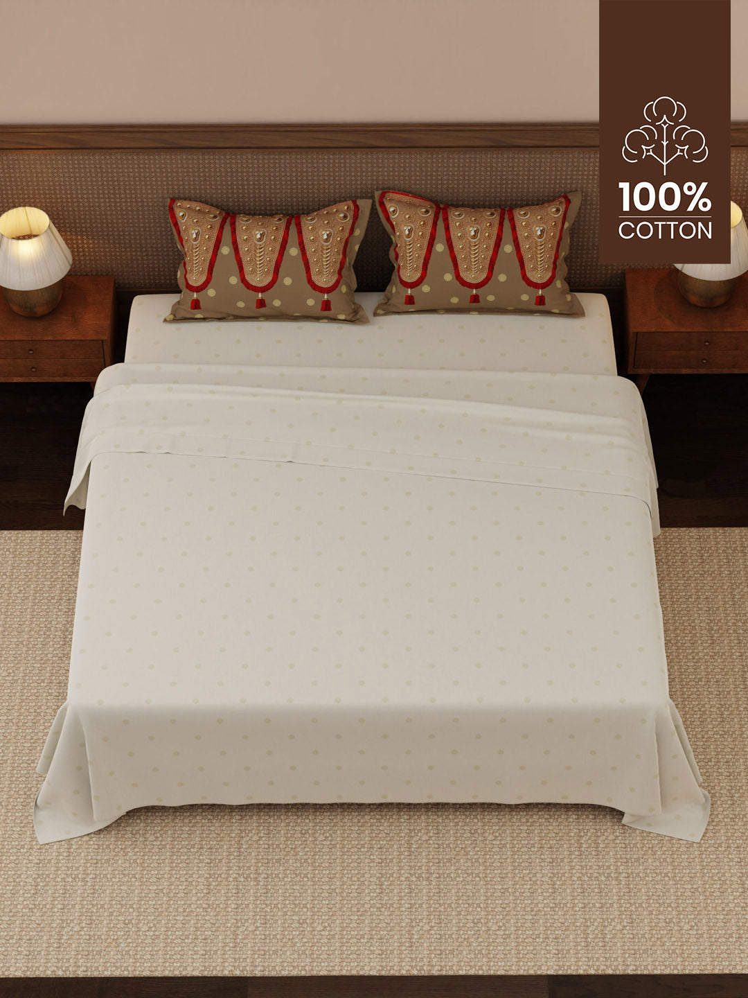 100% Cotton 200 TC, Ethnic Printed King Bedsheet Set, Heritage Walk