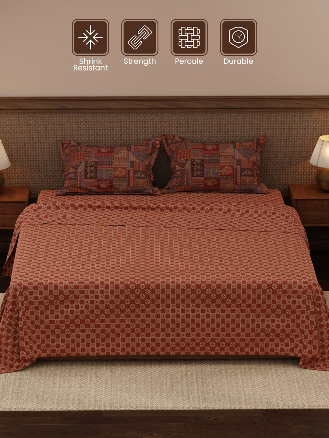 100% Cotton 200 TC, Ethnic Printed King Bedsheet Set, Heritage Walk