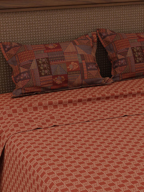 100% Cotton 200 TC, Ethnic Printed King Bedsheet Set, Heritage Walk
