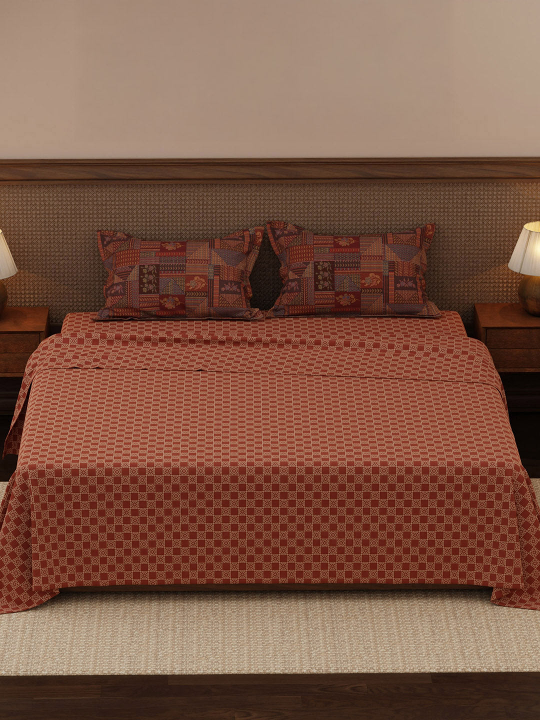 100% Cotton 200 TC, Ethnic Printed King Bedsheet Set, Heritage Walk