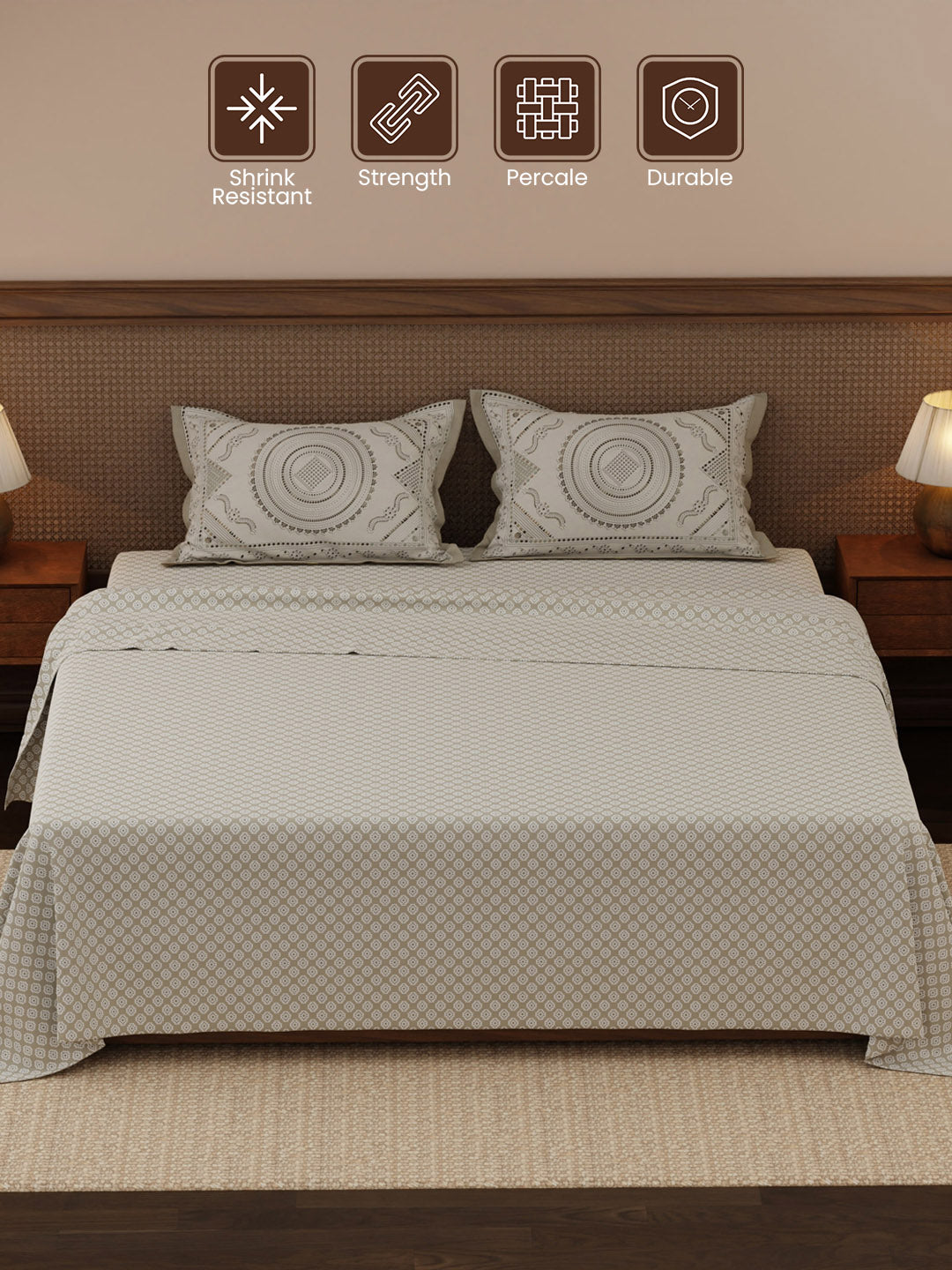 100% Cotton 200 TC, Ethnic Printed King Bedsheet Set, Heritage Walk