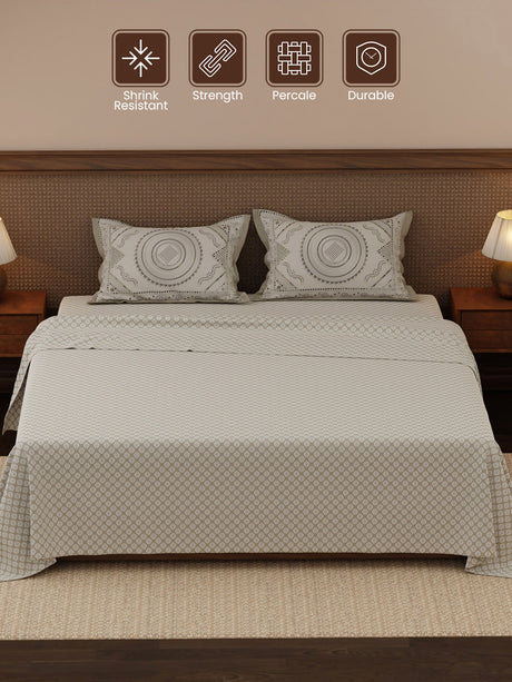 100% Cotton 200 TC, Ethnic Printed King Bedsheet Set, Heritage Walk
