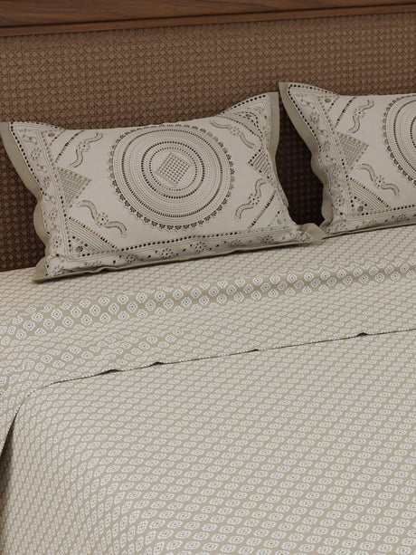 100% Cotton 200 TC, Ethnic Printed King Bedsheet Set, Heritage Walk