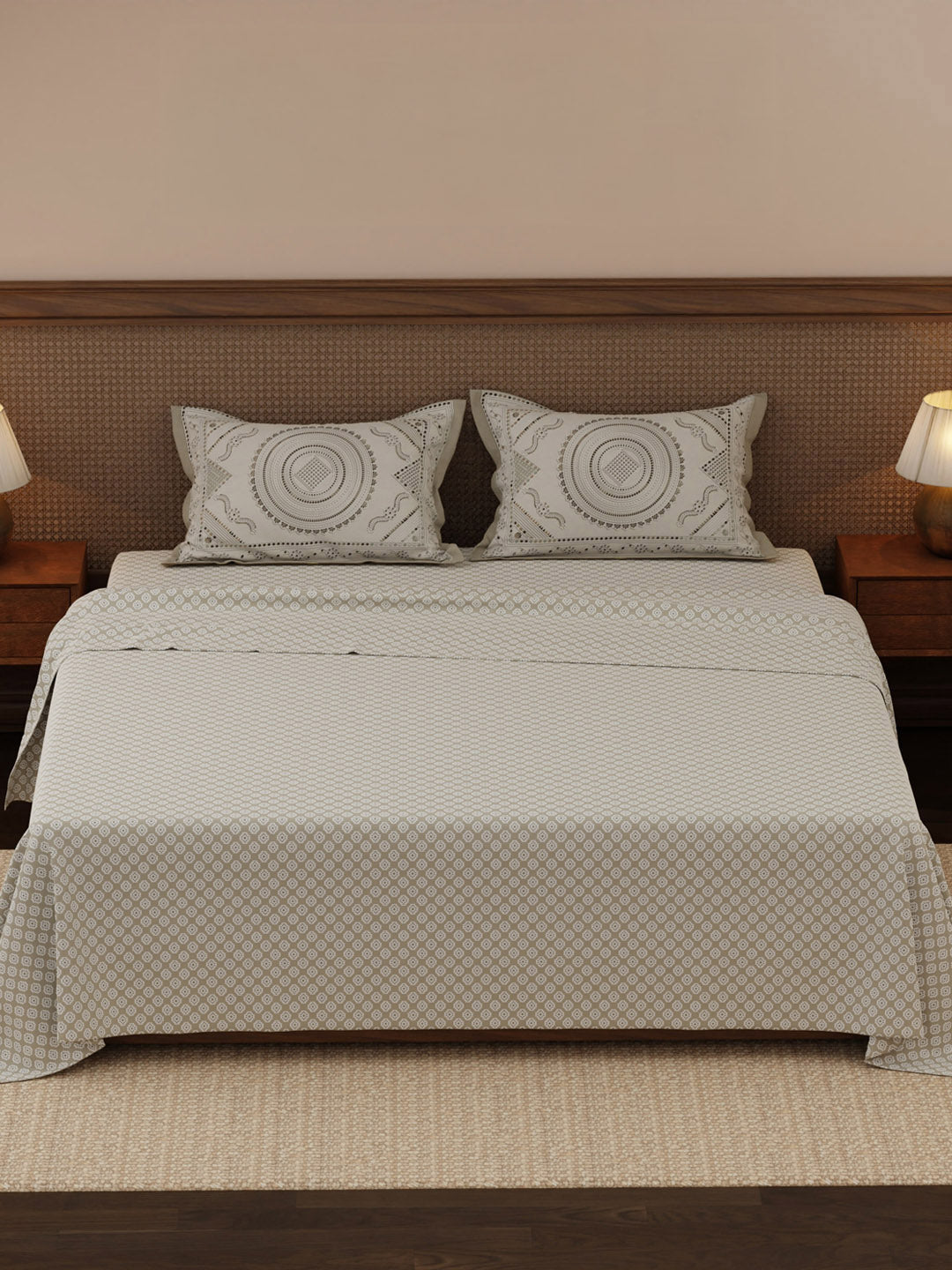 100% Cotton 200 TC, Ethnic Printed King Bedsheet Set, Heritage Walk