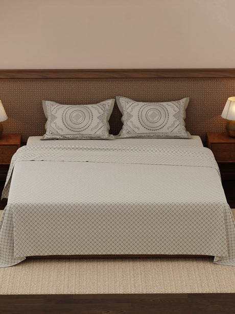 100% Cotton 200 TC, Ethnic Printed King Bedsheet Set, Heritage Walk