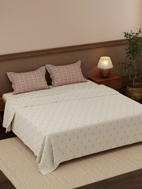 100% Cotton 200 TC, Ethnic Printed King Bedsheet Set, Heritage Walk