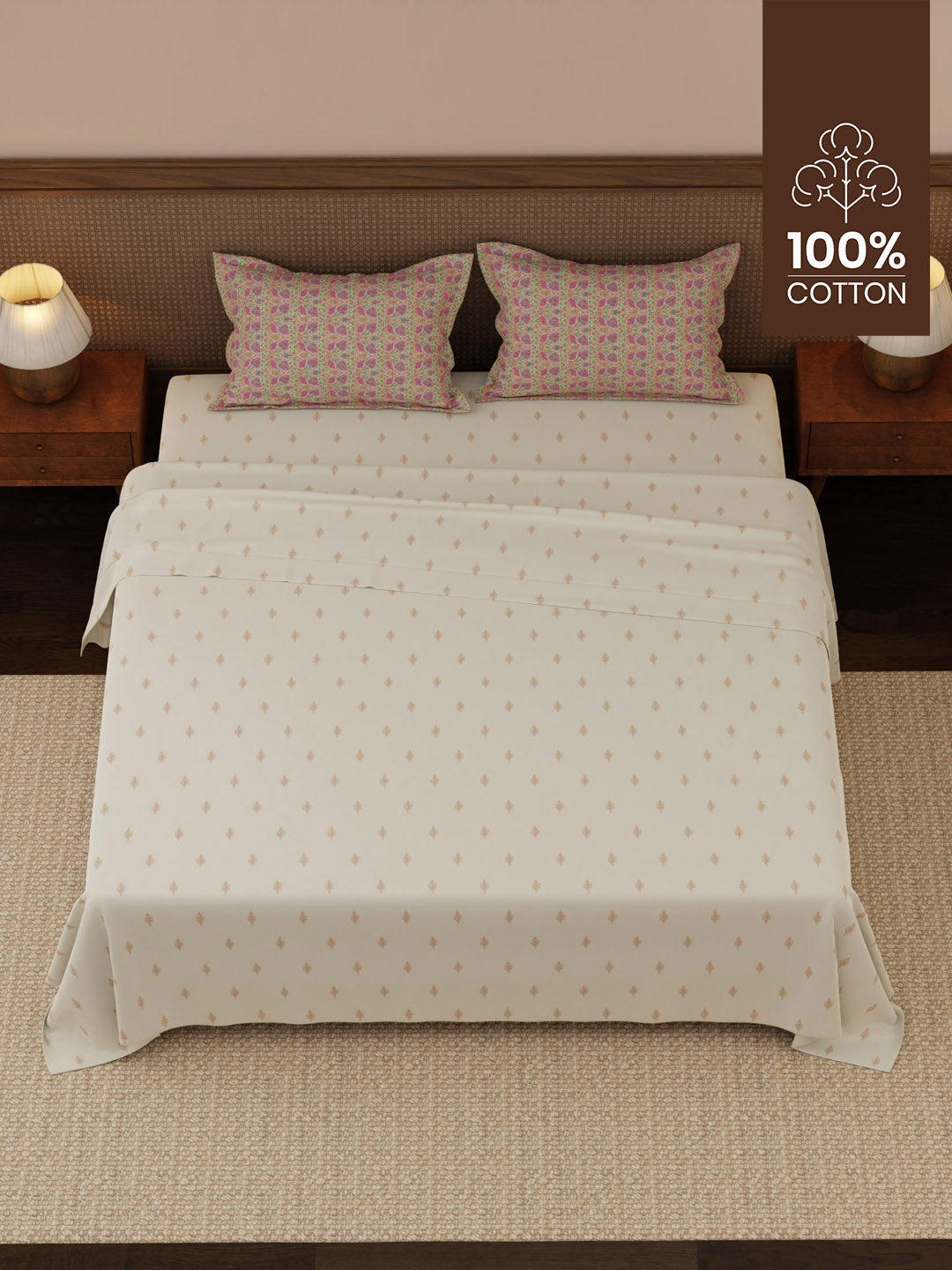 100% Cotton 200 TC, Ethnic Printed King Bedsheet Set, Heritage Walk