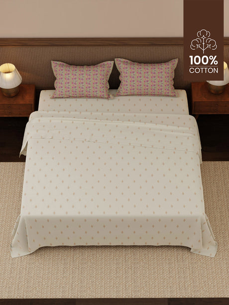 100% Cotton 200 TC, Ethnic Printed King Bedsheet Set, Heritage Walk