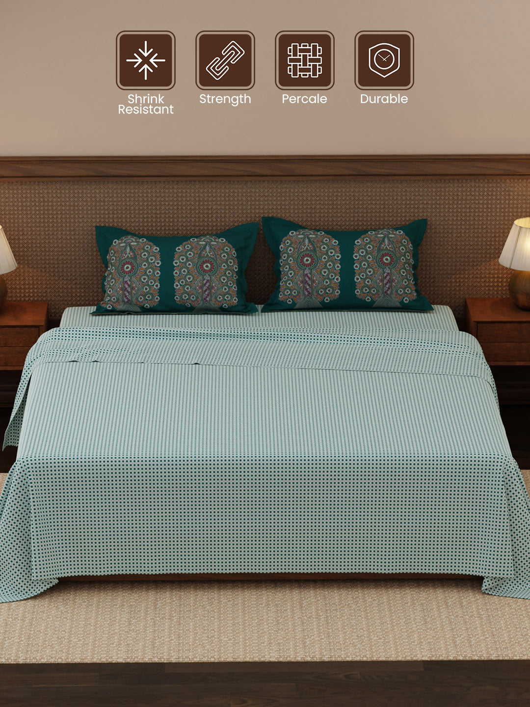 100% Cotton 200 TC, Ethnic Printed King Bedsheet Set, Heritage Walk