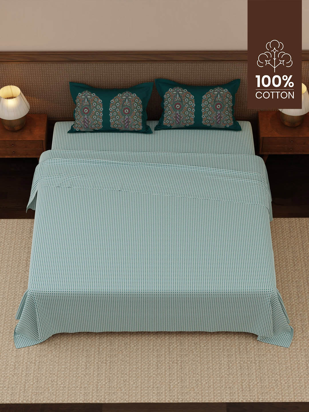 100% Cotton 200 TC, Ethnic Printed King Bedsheet Set, Heritage Walk