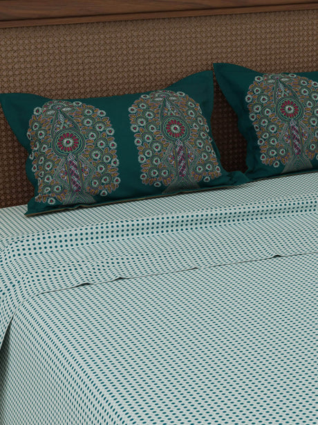 100% Cotton 200 TC, Ethnic Printed King Bedsheet Set, Heritage Walk