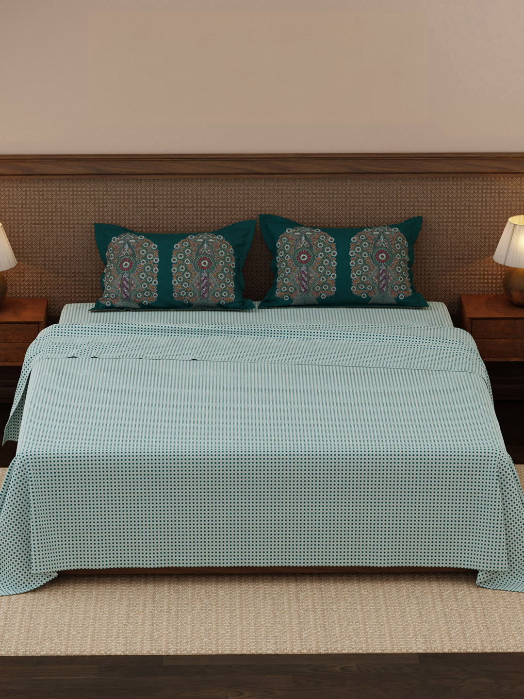 100% Cotton 200 TC, Ethnic Printed King Bedsheet Set, Heritage Walk
